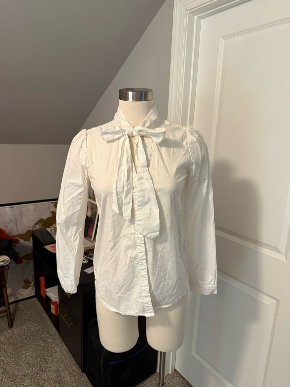 J. Crew White Tie-Neck Blouse